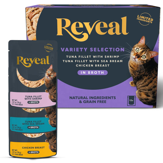 Pet Food Natural Wet Cat Food, Fish & Chicken in Broth Variety Pack, 12 X 2.47Oz Pouches