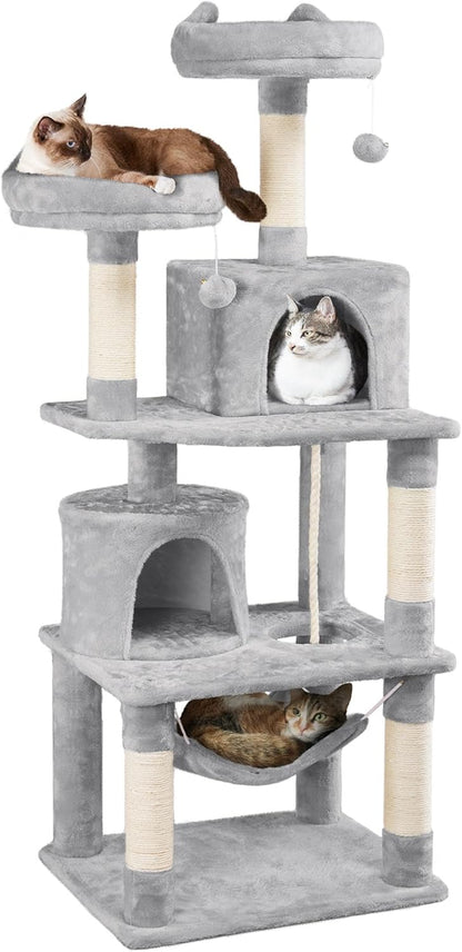 62.2 Inches Cat Tree Cat Towers Cat Condo with Platform & Hammock, Scratching Posts for Kittens Pet Play House with Plush Perch for Indoor Activity Relaxing