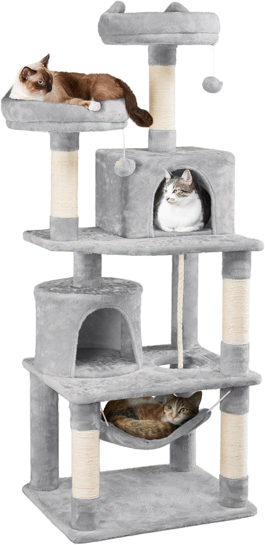 62.2 Inches Cat Tree Cat Towers Cat Condo with Platform & Hammock, Scratching Posts for Kittens Pet Play House with Plush Perch for Indoor Activity Relaxing