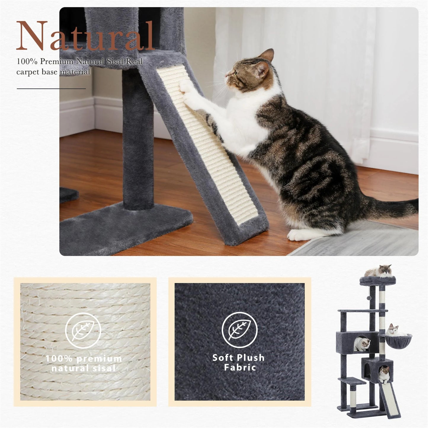 61" Cat Tree Tower for Indoor Cats with Platform and Scratching Posts, Cat Condo Cat Tree House in Pet Supplies, Gray